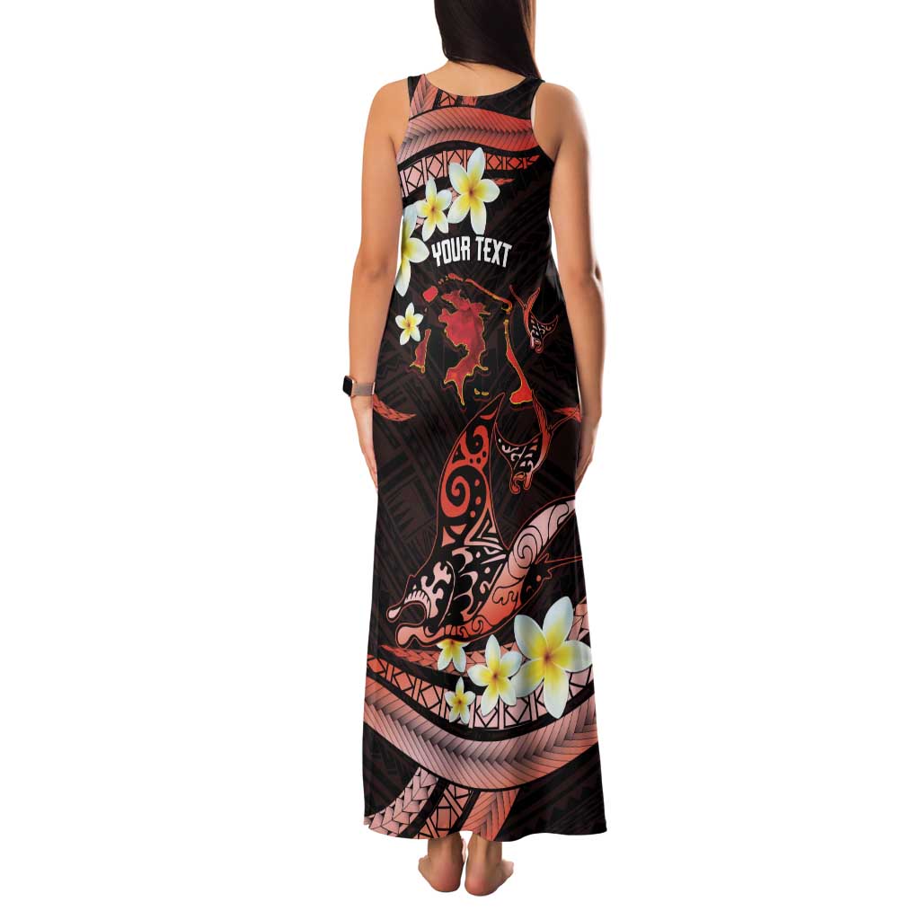 Personalised Tahiti Bora Bora Family Matching Tank Maxi Dress and Hawaiian Shirt Manta Rays With Polynesian Plumeria