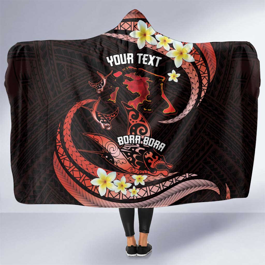 Personalised Tahiti Bora Bora Hooded Blanket Manta Rays With Polynesian Plumeria LT14 One Size Red - Polynesian Pride