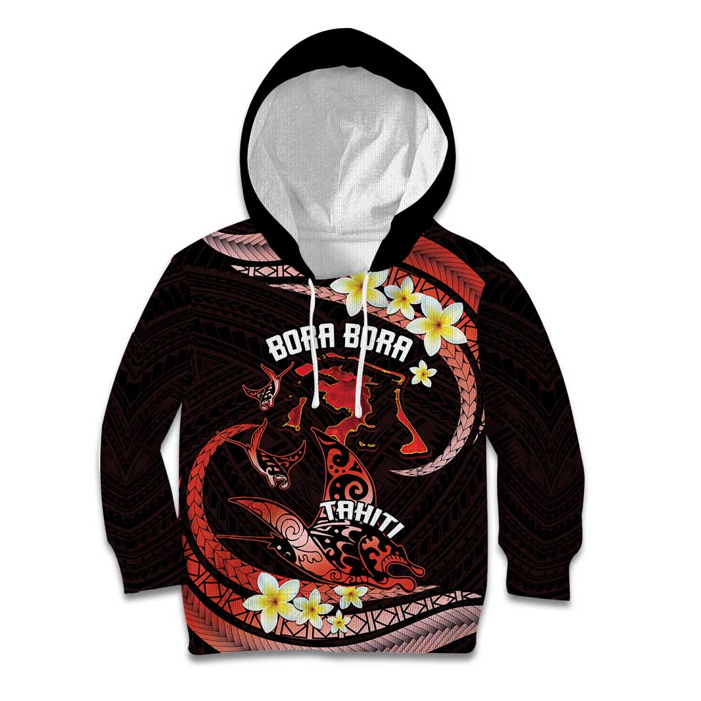 Personalised Tahiti Bora Bora Kid Hoodie Manta Rays With Polynesian Plumeria LT14 Hoodie Red - Polynesian Pride
