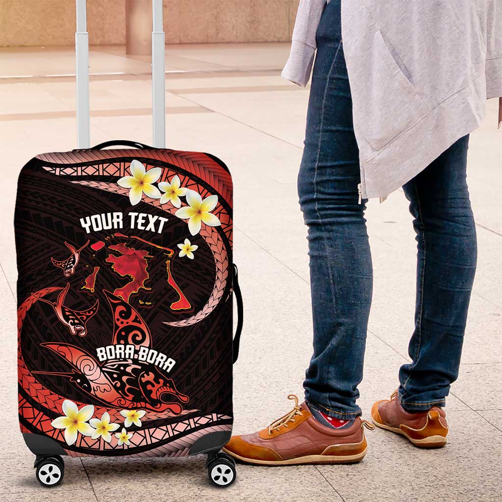 Personalised Tahiti Bora Bora Luggage Cover Manta Rays With Polynesian Plumeria LT14 Red - Polynesian Pride
