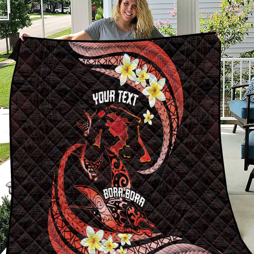 Personalised Tahiti Bora Bora Quilt Manta Rays With Polynesian Plumeria LT14 Red - Polynesian Pride