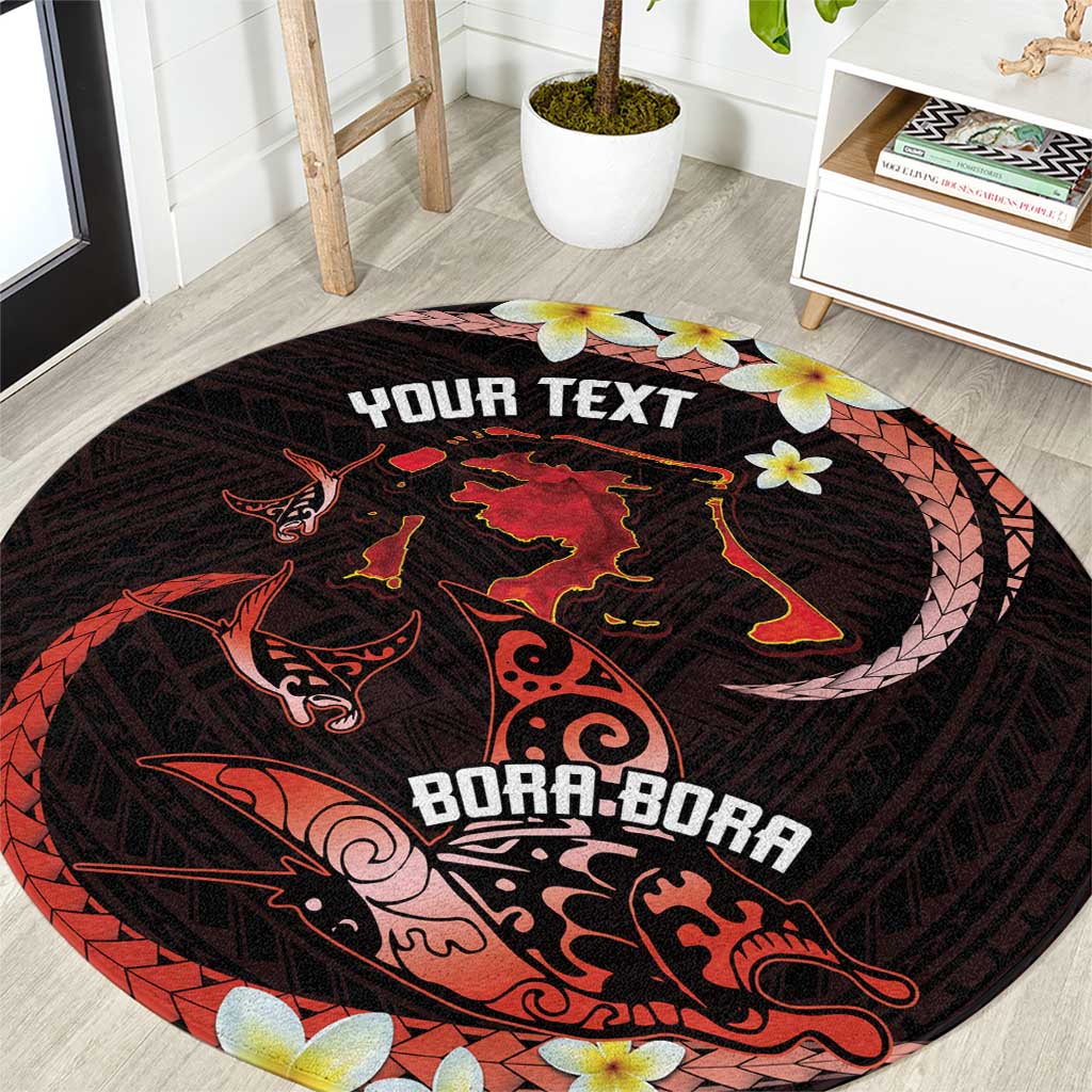 Personalised Tahiti Bora Bora Round Carpet Manta Rays With Polynesian Plumeria LT14 Red - Polynesian Pride