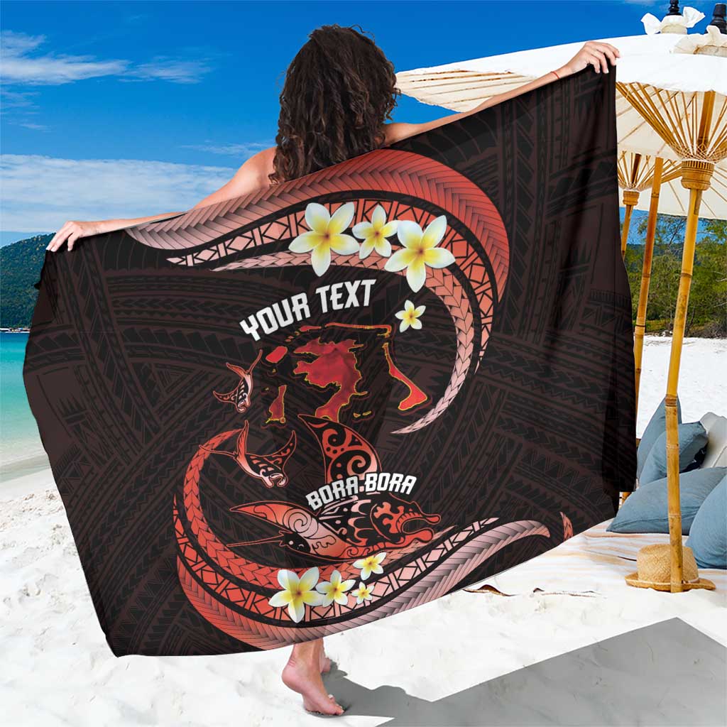 Personalised Tahiti Bora Bora Sarong Manta Rays With Polynesian Plumeria LT14 One Size 44 x 66 inches Red - Polynesian Pride