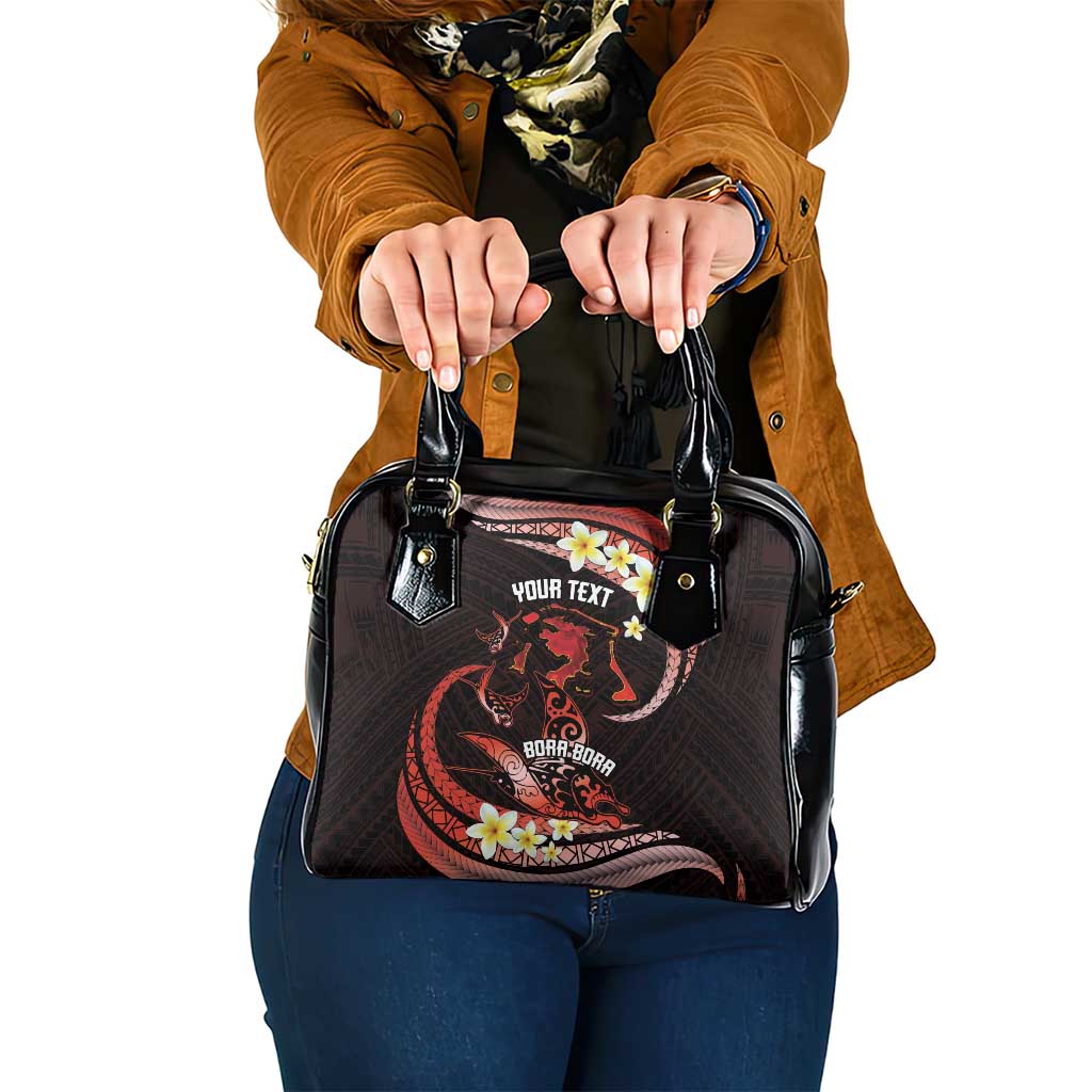 Personalised Tahiti Bora Bora Shoulder Handbag Manta Rays With Polynesian Plumeria LT14 One Size Red - Polynesian Pride
