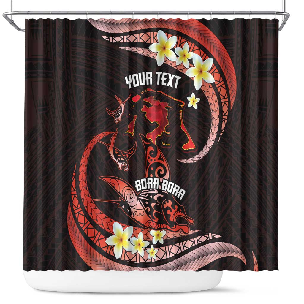 Personalised Tahiti Bora Bora Shower Curtain Manta Rays With Polynesian Plumeria LT14 Red - Polynesian Pride
