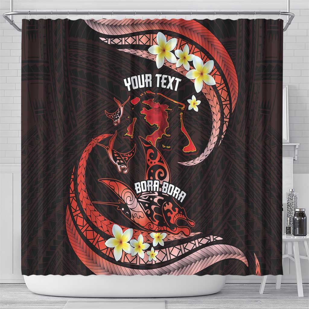Personalised Tahiti Bora Bora Shower Curtain Manta Rays With Polynesian Plumeria