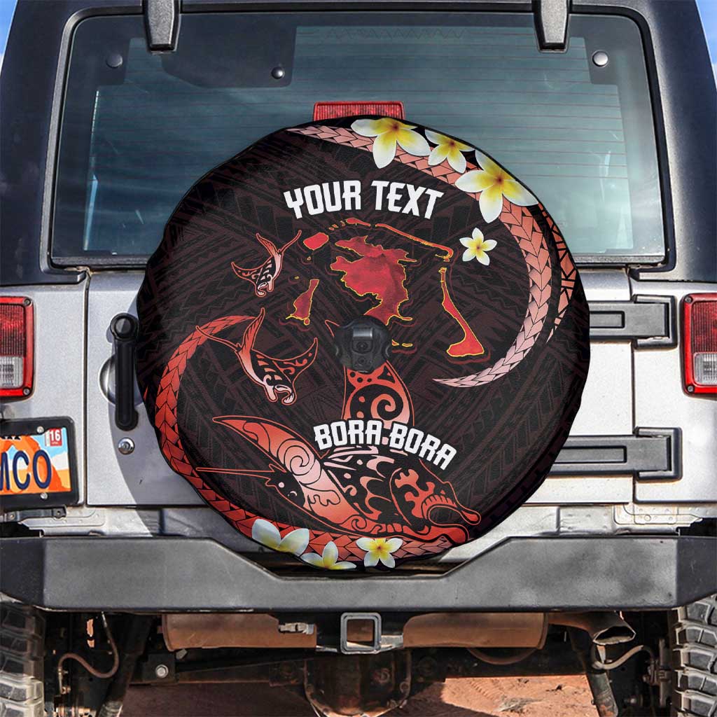 Personalised Tahiti Bora Bora Spare Tire Cover Manta Rays With Polynesian Plumeria LT14 Red - Polynesian Pride
