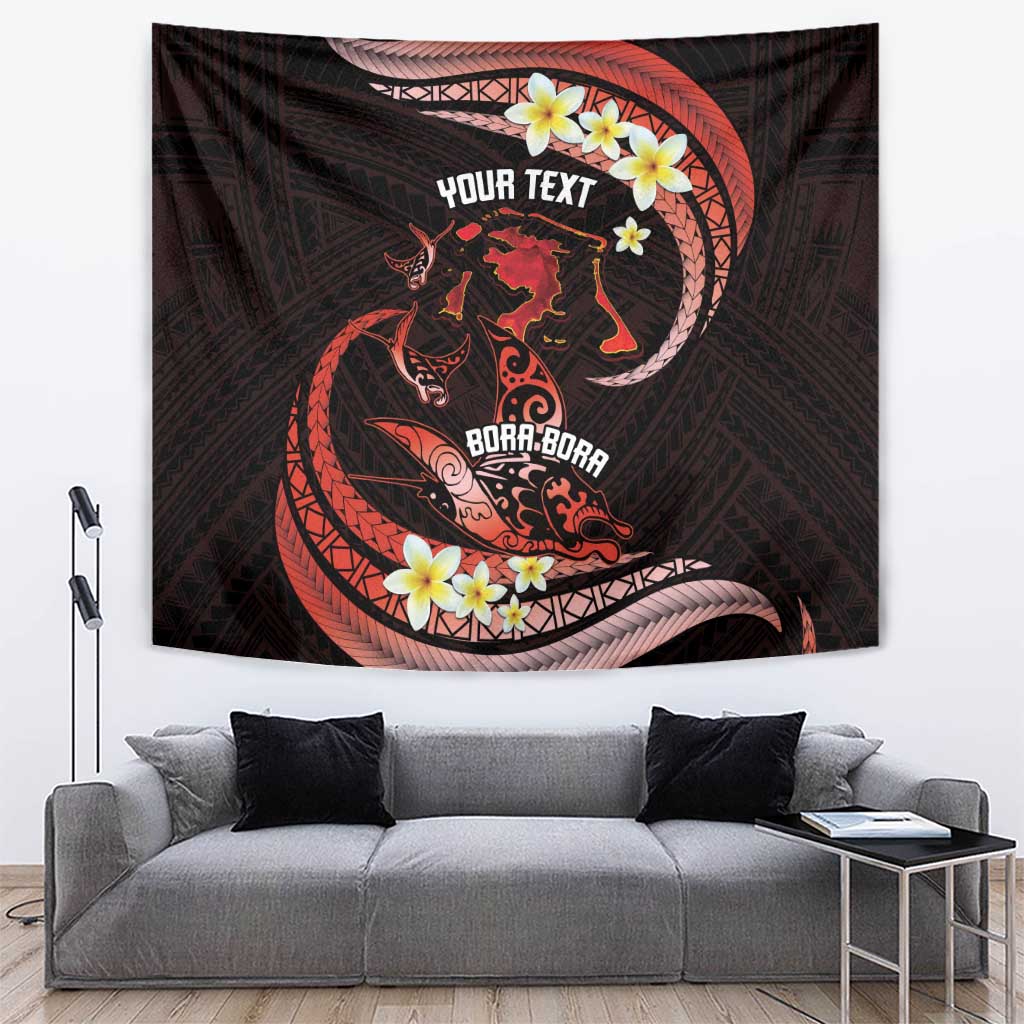 Personalised Tahiti Bora Bora Tapestry Manta Rays With Polynesian Plumeria LT14 Red - Polynesian Pride