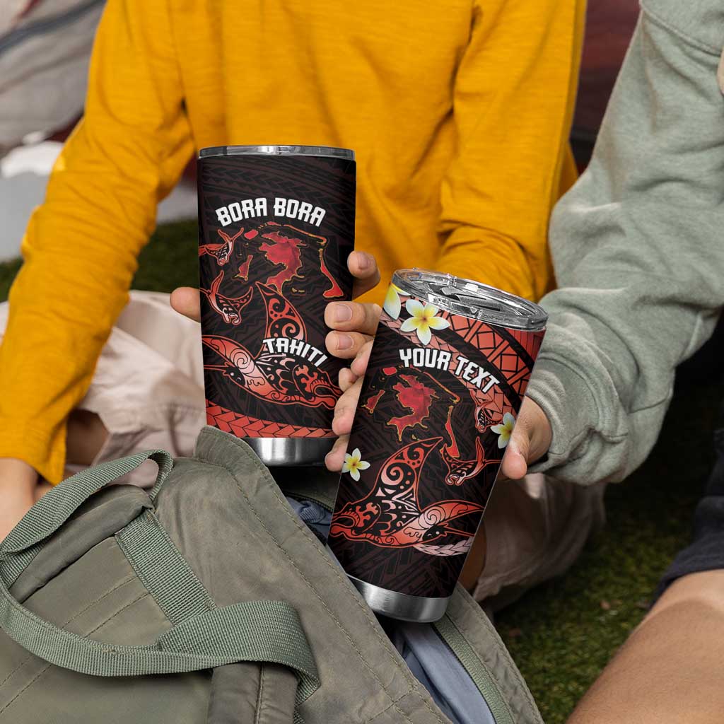 Personalised Tahiti Bora Bora Tumbler Cup Manta Rays With Polynesian Plumeria