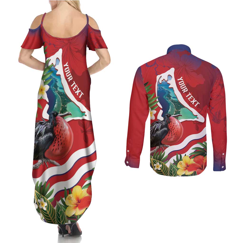 Personalised Kiribati Tarawa Atoll Couples Matching Summer Maxi Dress and Long Sleeve Button Shirt Frigate Bird With Map Tropical Style