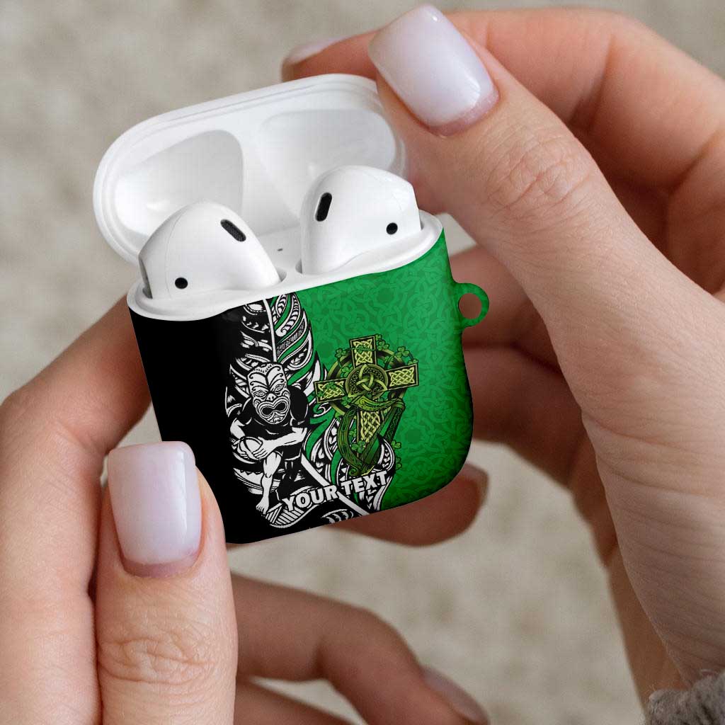 New Zealand and Ireland Rugby Custom AirPods Case Maori Tiki Fern Irish Celtic Cross - Polynesian Pride