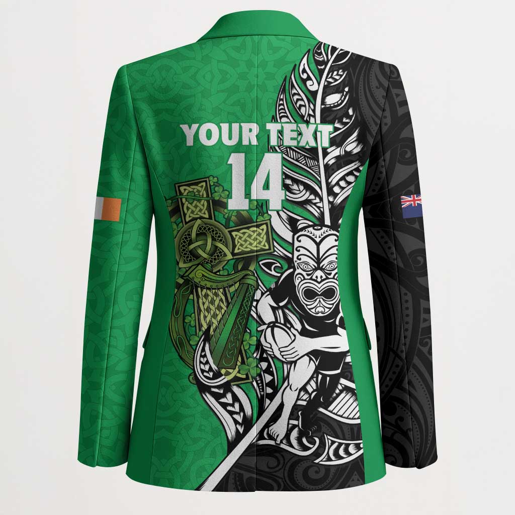 New Zealand and Ireland Rugby Custom Blazer Maori Tiki Fern Irish Celtic Cross - Polynesian Pride