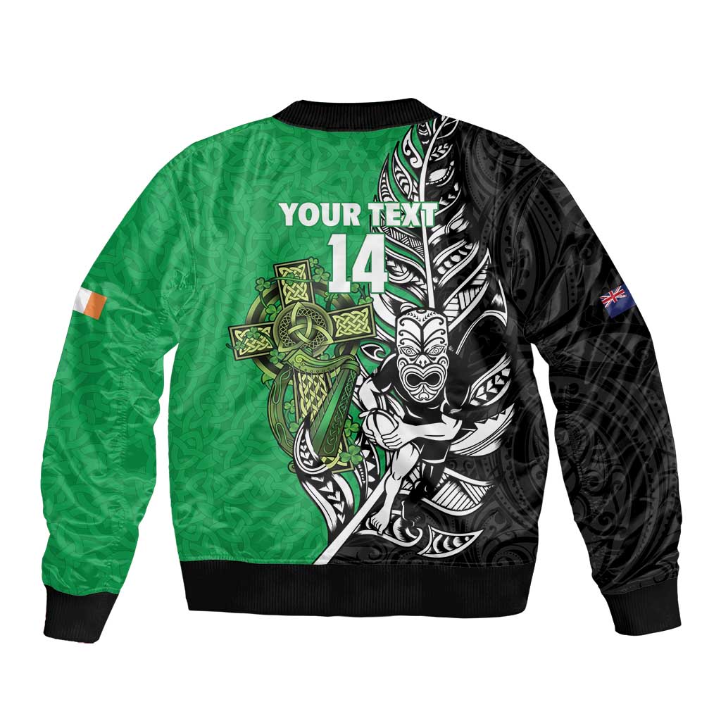 New Zealand and Ireland Rugby Custom Bomber Jacket Maori Tiki Fern Irish Celtic Cross - Polynesian Pride