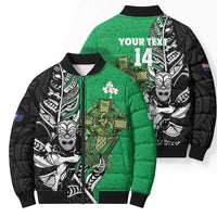 New Zealand and Ireland Rugby Custom Bomber Puffer Jacket Maori Tiki Fern Irish Celtic Cross - Polynesian Pride