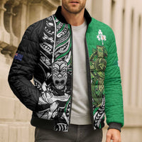 New Zealand and Ireland Rugby Custom Bomber Puffer Jacket Maori Tiki Fern Irish Celtic Cross - Polynesian Pride