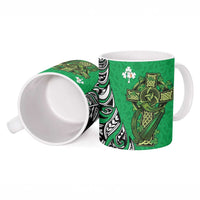 New Zealand and Ireland Rugby Ceramic Mug Maori Tiki Fern Irish Celtic Cross - Polynesian Pride