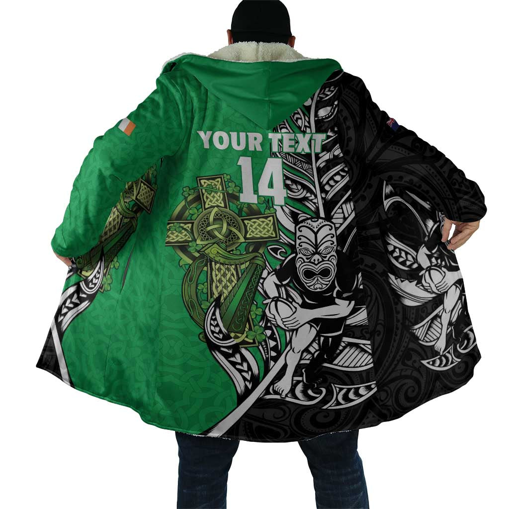 New Zealand and Ireland Rugby Custom Cloak Maori Tiki Fern Irish Celtic Cross - Polynesian Pride