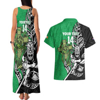 New Zealand and Ireland Rugby Custom Couples Matching Tank Maxi Dress and Hawaiian Shirt Maori Tiki Fern Irish Celtic Cross - Polynesian Pride
