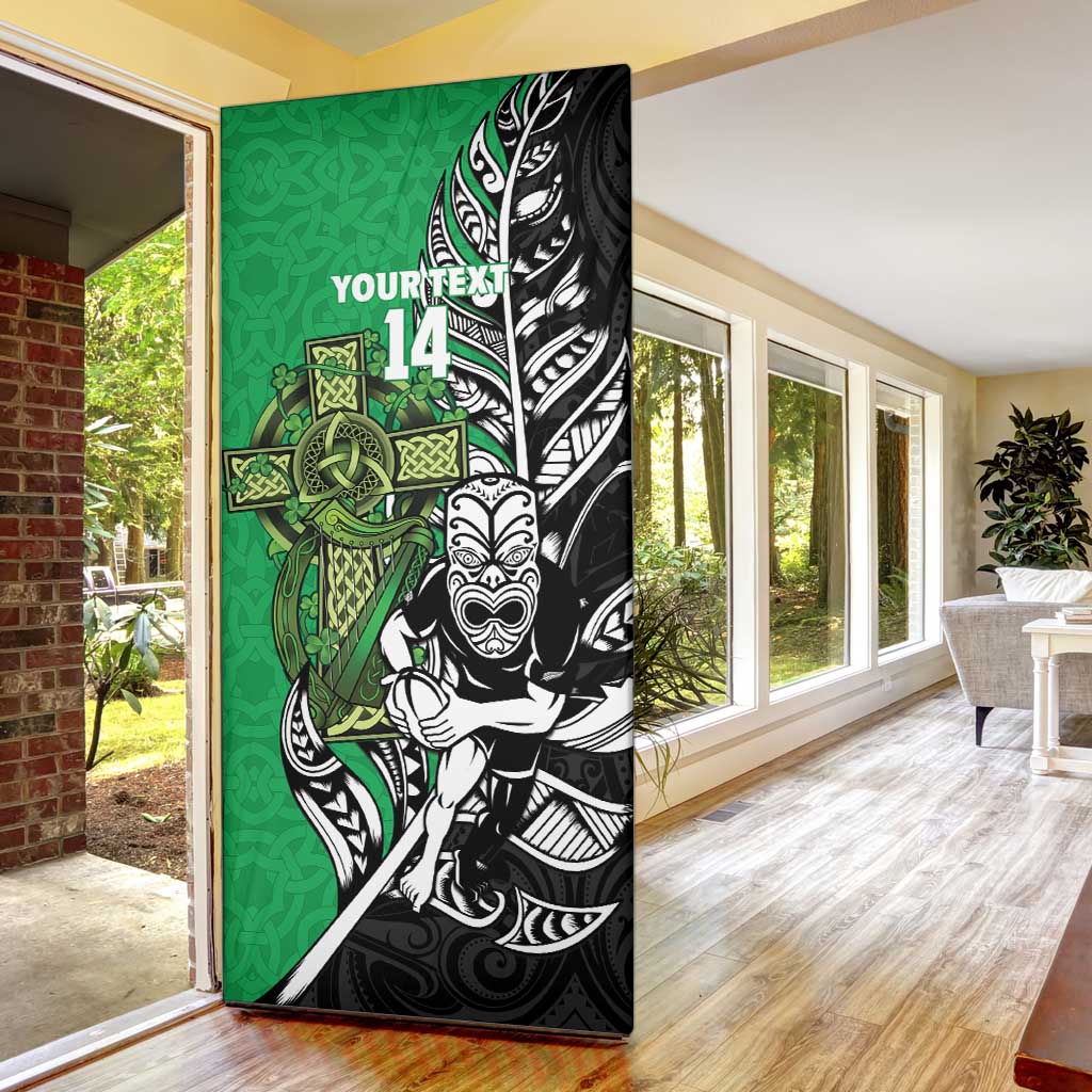 New Zealand and Ireland Rugby Custom Door Cover Maori Tiki Fern Irish Celtic Cross - Polynesian Pride