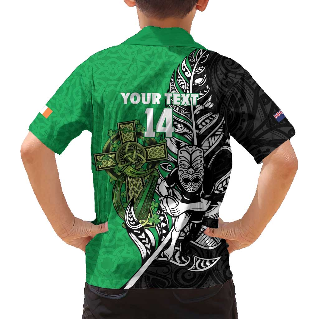 New Zealand and Ireland Rugby Custom Family Matching Long Sleeve Bodycon Dress and Hawaiian Shirt Maori Tiki Fern Irish Celtic Cross - Polynesian Pride