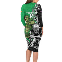 New Zealand and Ireland Rugby Custom Family Matching Long Sleeve Bodycon Dress and Hawaiian Shirt Maori Tiki Fern Irish Celtic Cross - Polynesian Pride