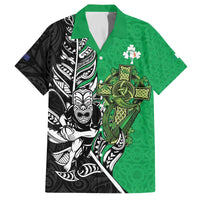 New Zealand and Ireland Rugby Custom Family Matching Off The Shoulder Long Sleeve Dress and Hawaiian Shirt Maori Tiki Fern Irish Celtic Cross - Polynesian Pride