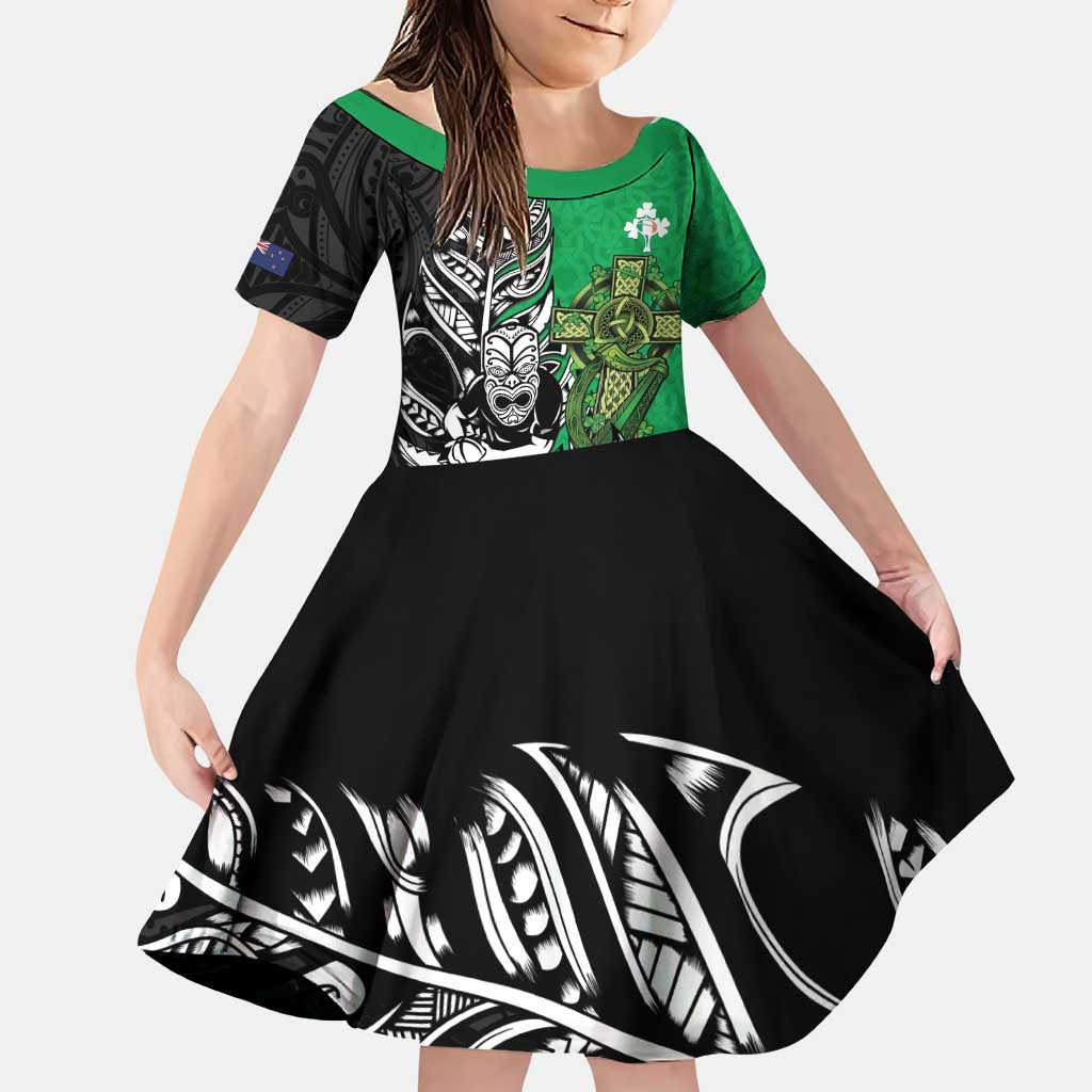 New Zealand and Ireland Rugby Custom Family Matching Puletasi and Hawaiian Shirt Maori Tiki Fern Irish Celtic Cross - Polynesian Pride