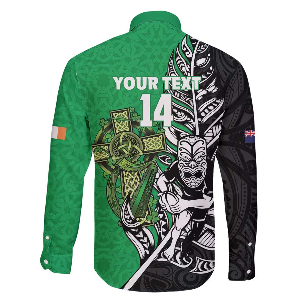 New Zealand and Ireland Rugby Custom Family Matching Short Sleeve Bodycon Dress and Hawaiian Shirt Maori Tiki Fern Irish Celtic Cross - Polynesian Pride