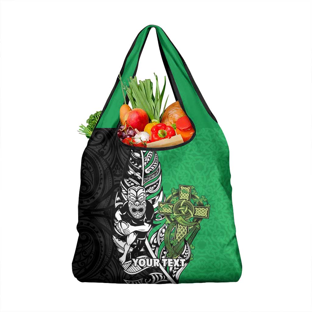 New Zealand and Ireland Rugby Custom Grocery Bag Maori Tiki Fern Irish Celtic Cross - Polynesian Pride