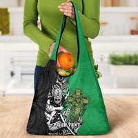 New Zealand and Ireland Rugby Custom Grocery Bag Maori Tiki Fern Irish Celtic Cross - Polynesian Pride
