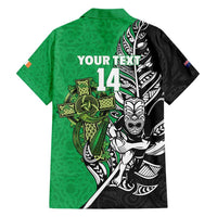 New Zealand and Ireland Rugby Custom Hawaiian Shirt Maori Tiki Fern Irish Celtic Cross - Polynesian Pride