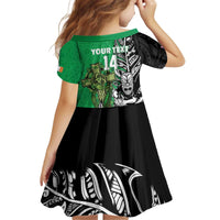 New Zealand and Ireland Rugby Custom Kid Short Sleeve Dress Maori Tiki Fern Irish Celtic Cross - Polynesian Pride