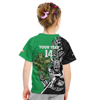 New Zealand and Ireland Rugby Custom Kid T Shirt Maori Tiki Fern Irish Celtic Cross - Polynesian Pride