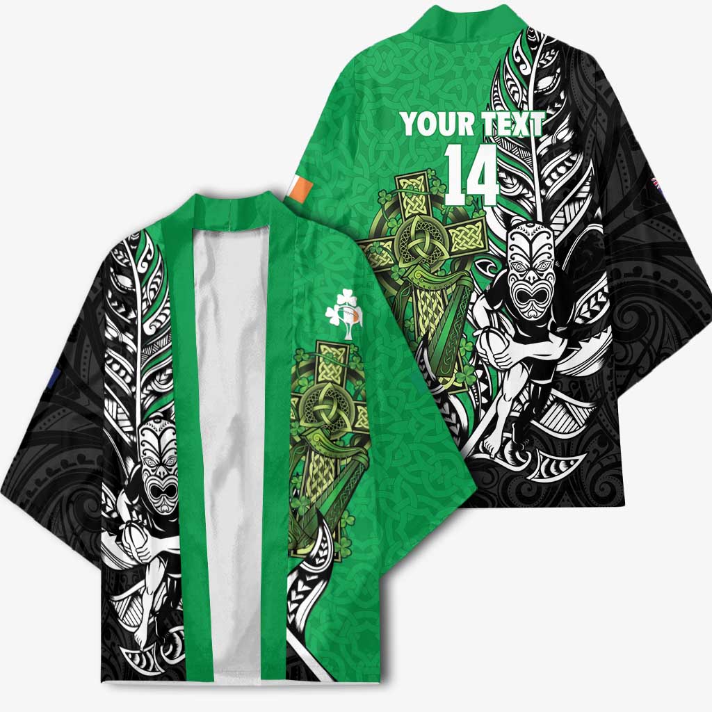 New Zealand and Ireland Rugby Custom Kimono Maori Tiki Fern Irish Celtic Cross - Polynesian Pride