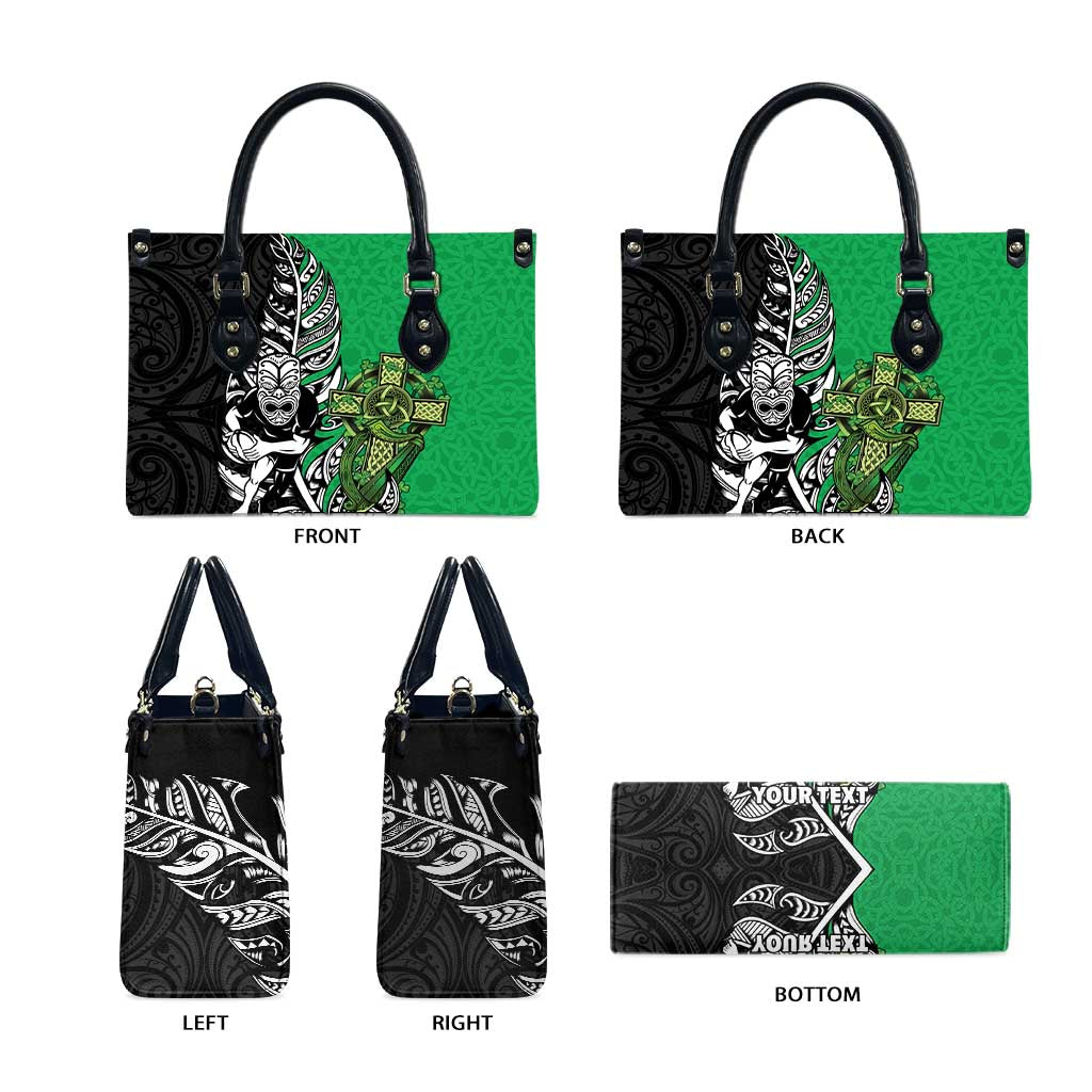 New Zealand and Ireland Rugby Custom Leather Bag Maori Tiki Fern Irish Celtic Cross - Polynesian Pride