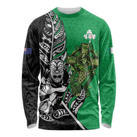 New Zealand and Ireland Rugby Custom Long Sleeve Shirt Maori Tiki Fern Irish Celtic Cross - Polynesian Pride