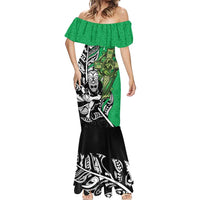 New Zealand and Ireland Rugby Custom Mermaid Dress Maori Tiki Fern Irish Celtic Cross - Polynesian Pride