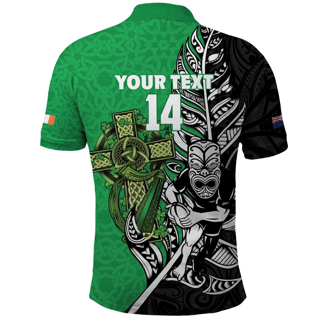 New Zealand and Ireland Rugby Custom Polo Shirt Maori Tiki Fern Irish Celtic Cross - Polynesian Pride