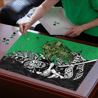 New Zealand and Ireland Rugby Custom Puzzle Maori Tiki Fern Irish Celtic Cross - Polynesian Pride