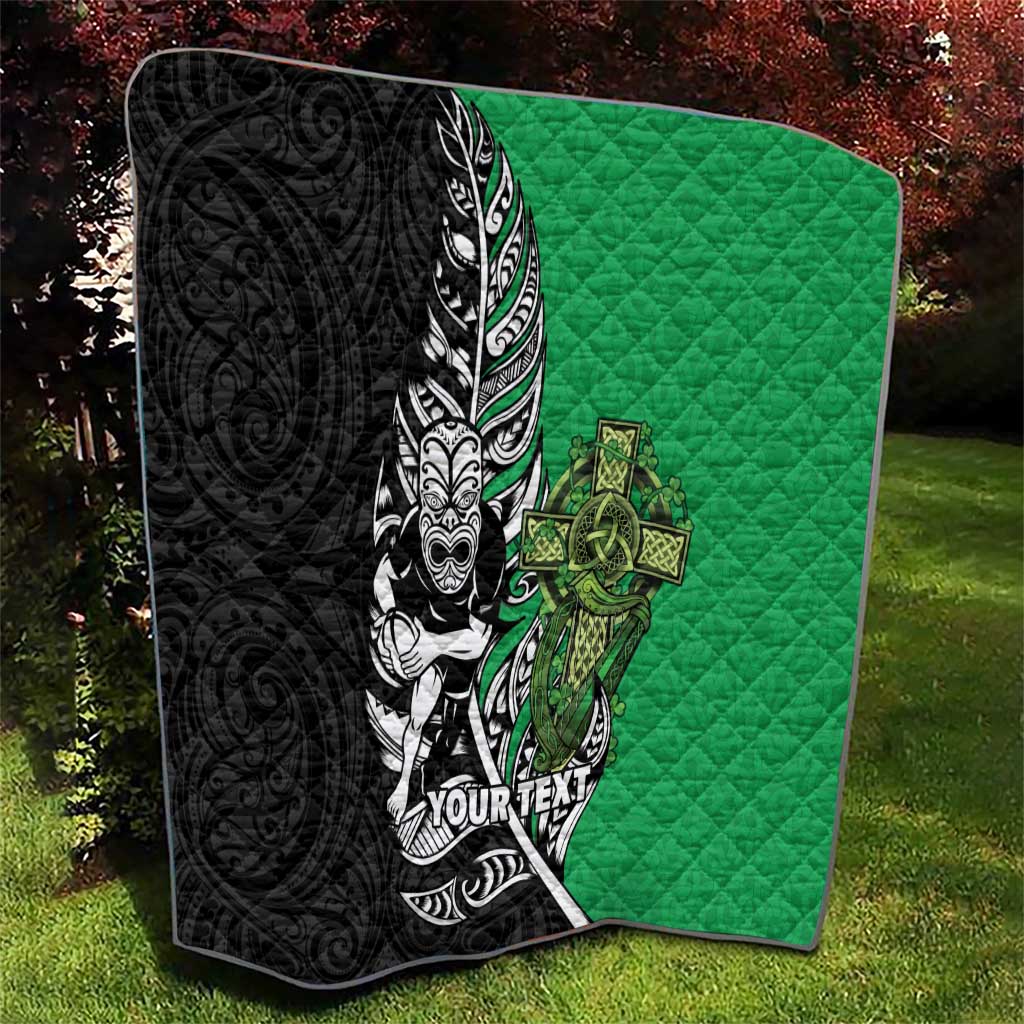 New Zealand and Ireland Rugby Custom Quilt Maori Tiki Fern Irish Celtic Cross - Polynesian Pride