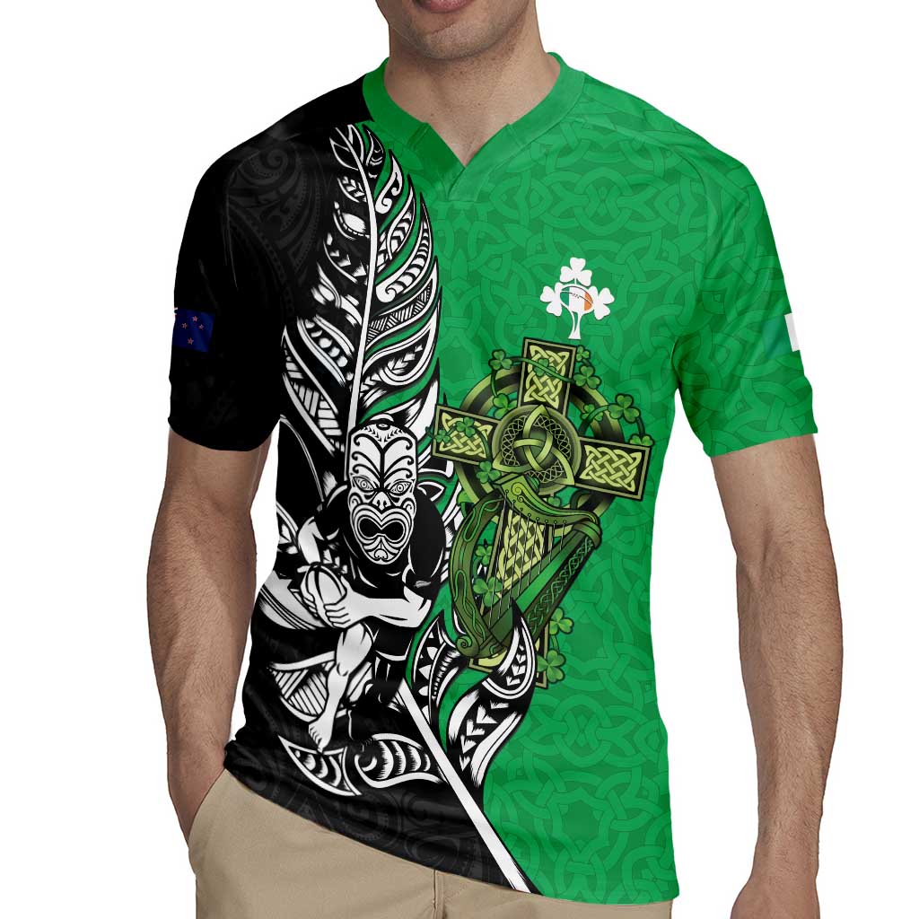 New Zealand and Ireland Rugby Custom Rugby Jersey Maori Tiki Fern Irish Celtic Cross - Polynesian Pride