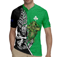 New Zealand and Ireland Rugby Custom Rugby Jersey Maori Tiki Fern Irish Celtic Cross - Polynesian Pride