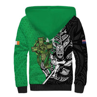 New Zealand and Ireland Rugby Custom Sherpa Hoodie Maori Tiki Fern Irish Celtic Cross - Polynesian Pride