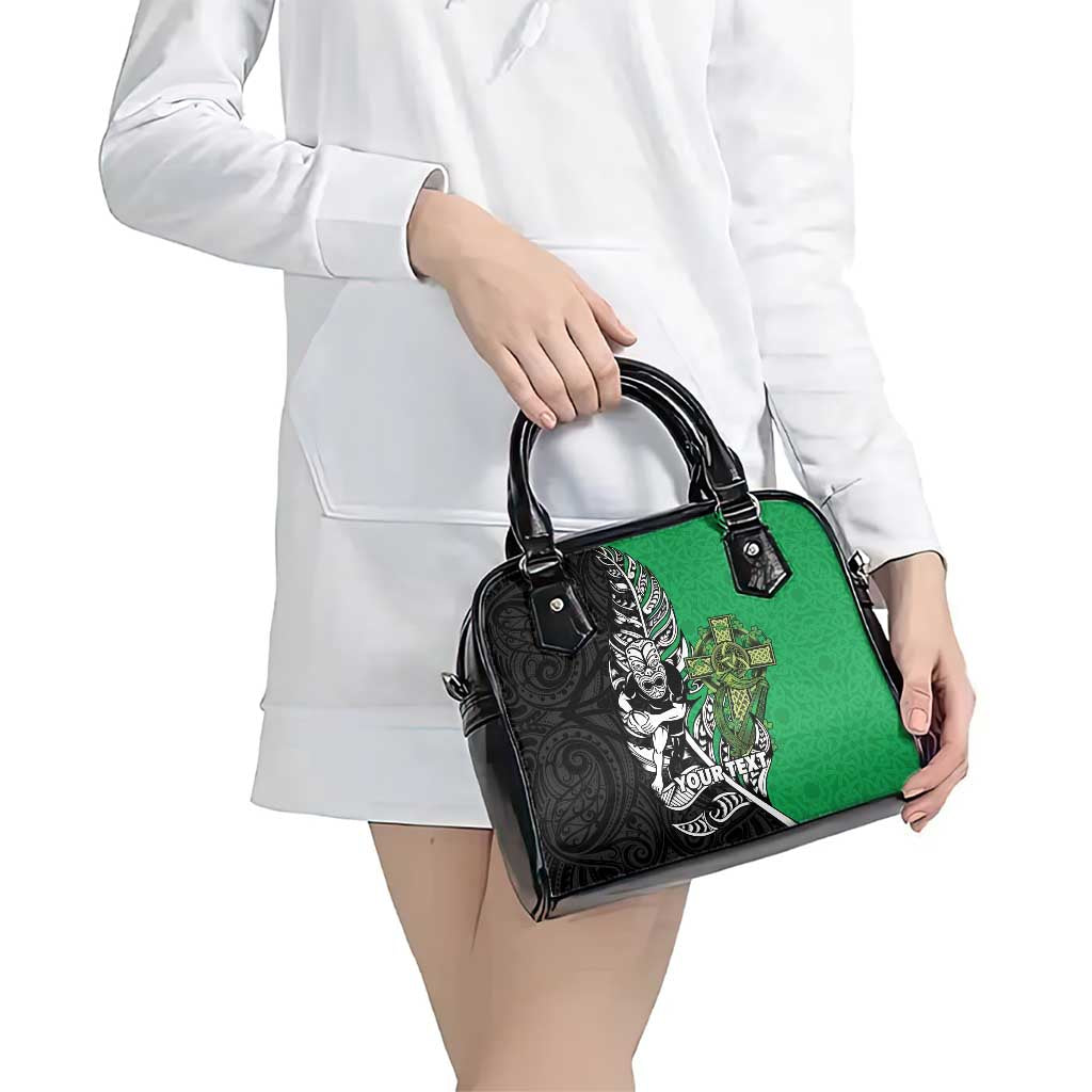 New Zealand and Ireland Rugby Custom Shoulder Handbag Maori Tiki Fern Irish Celtic Cross - Polynesian Pride