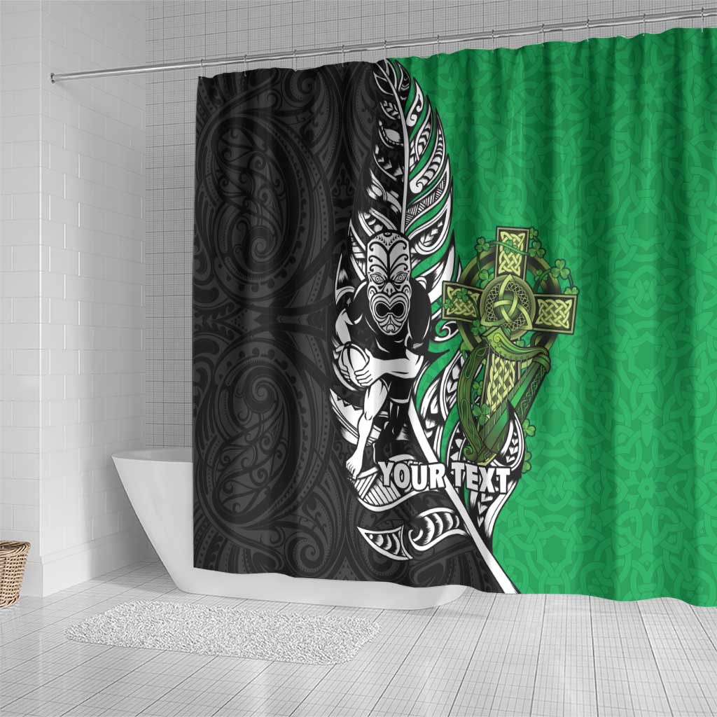 New Zealand and Ireland Rugby Custom Shower Curtain Maori Tiki Fern Irish Celtic Cross - Polynesian Pride