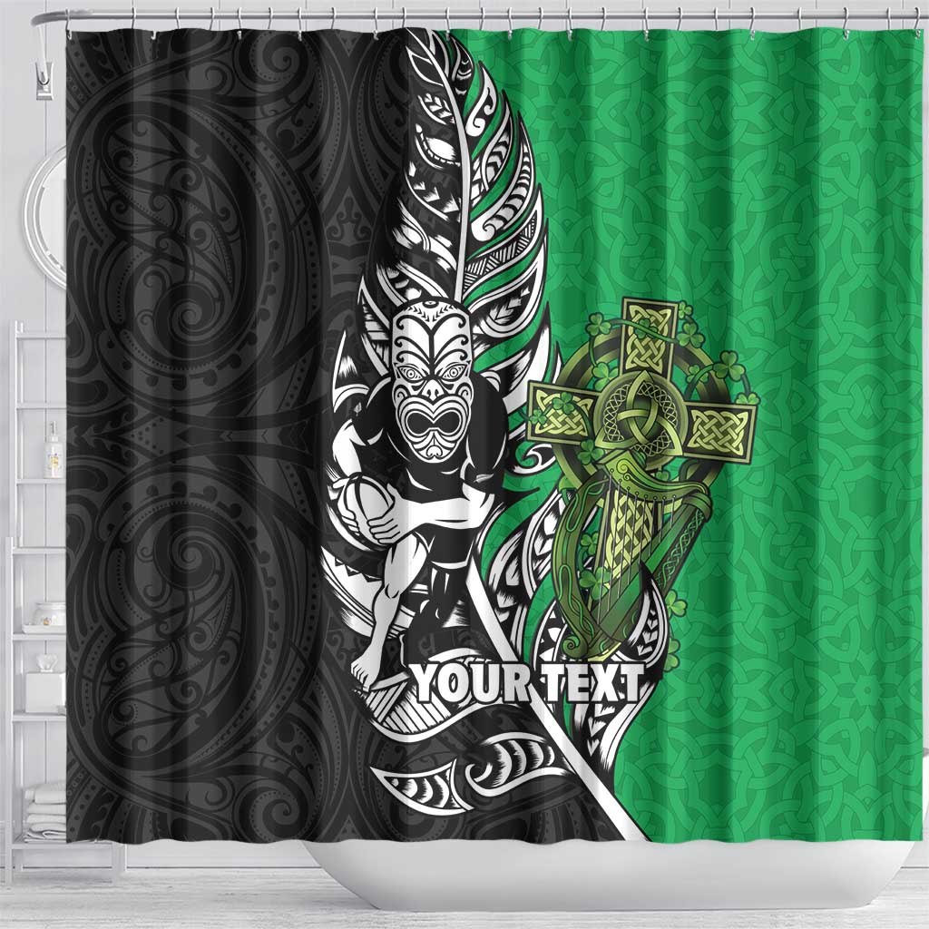 New Zealand and Ireland Rugby Custom Shower Curtain Maori Tiki Fern Irish Celtic Cross - Polynesian Pride