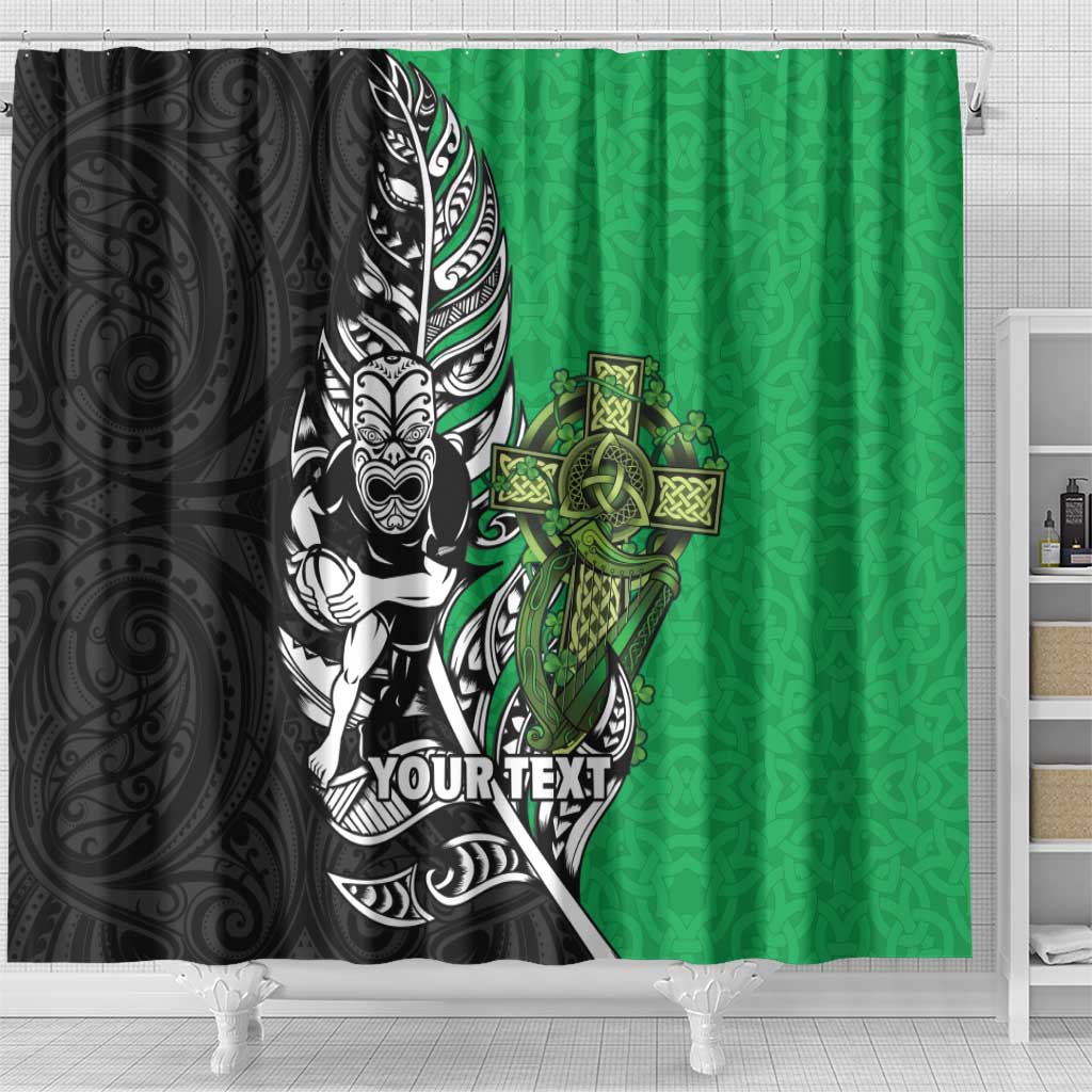 New Zealand and Ireland Rugby Custom Shower Curtain Maori Tiki Fern Irish Celtic Cross - Polynesian Pride