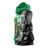 New Zealand and Ireland Rugby Custom Sleeveless Hoodie Maori Tiki Fern Irish Celtic Cross - Polynesian Pride