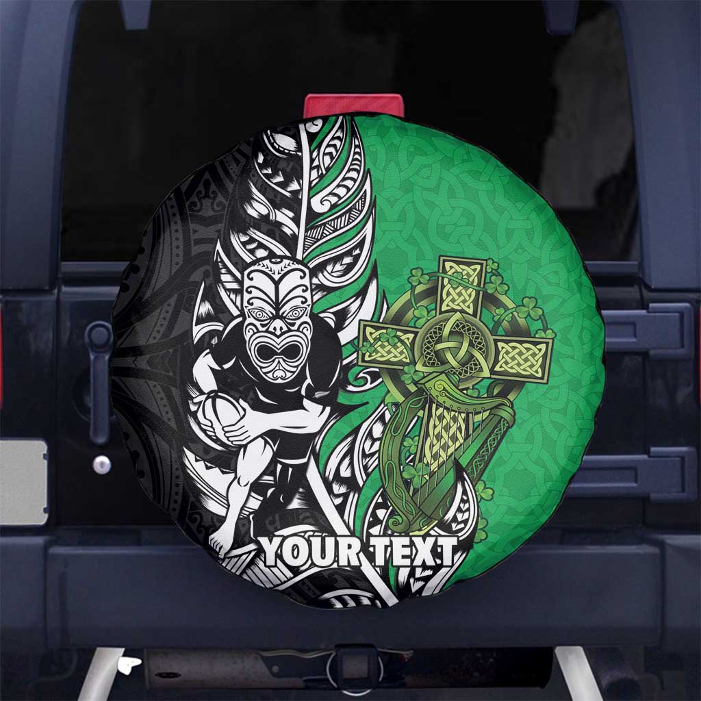New Zealand and Ireland Rugby Custom Spare Tire Cover Maori Tiki Fern Irish Celtic Cross - Polynesian Pride