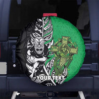 New Zealand and Ireland Rugby Custom Spare Tire Cover Maori Tiki Fern Irish Celtic Cross - Polynesian Pride